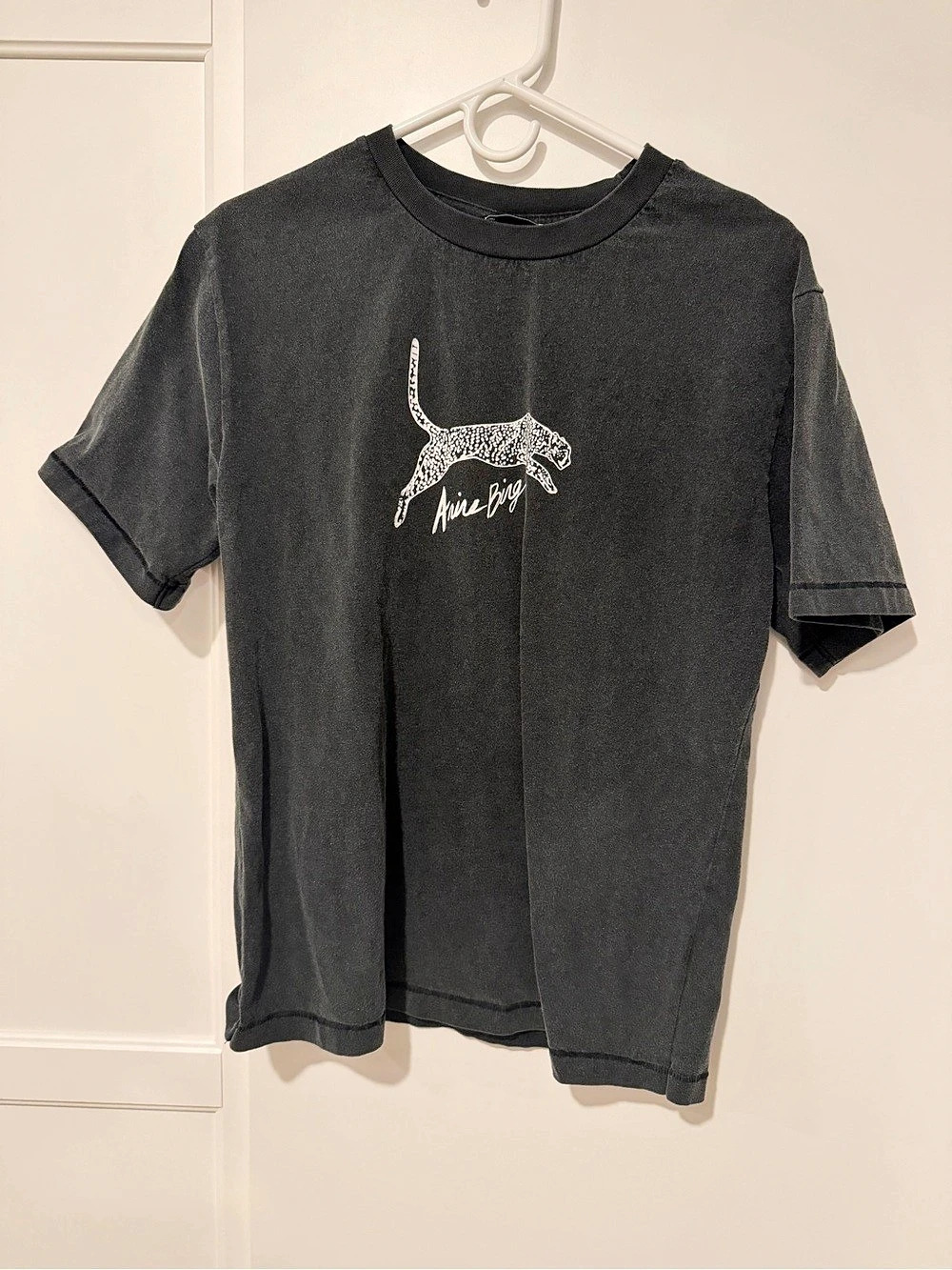 ANINE BING Avi Collegiate Leopard Tee Graphic Short Sleeve in Black - Size M